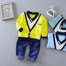 Осенние комплекты одежды для маленьких мальчиков и девочек одежда с длинными рукавами для новорожденных мальчиков пальто с v-образным вырезом+ штаны спортивный костюм из 2 предметов повседневный комплект для младенцев