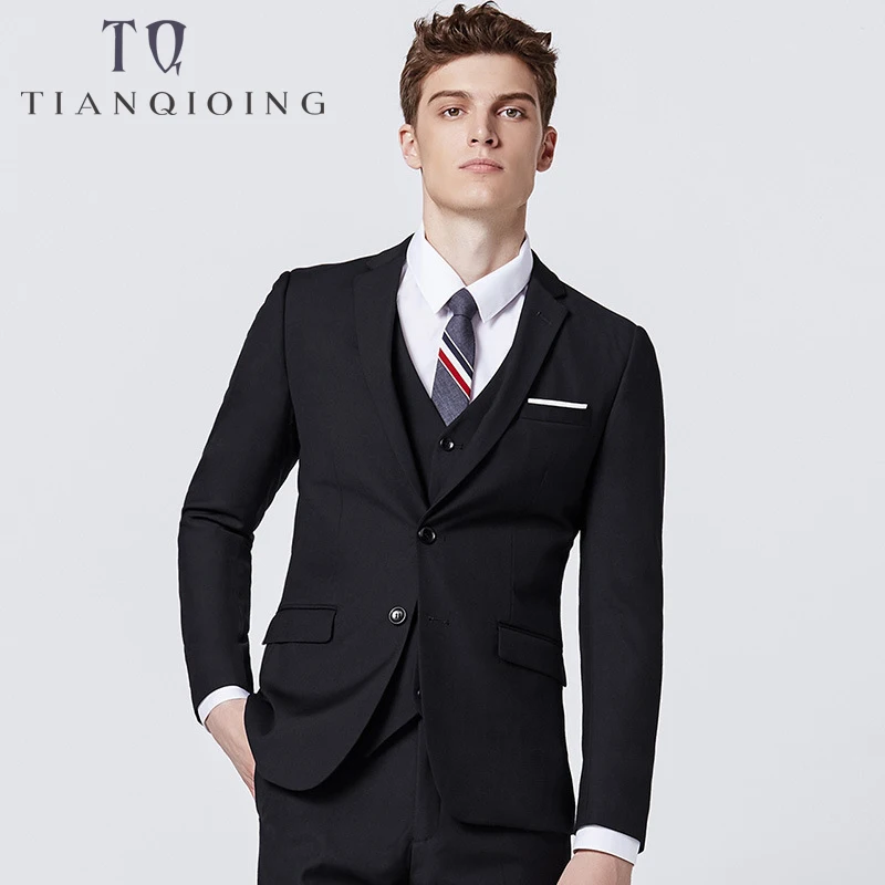 

(Jacket+Pants+Vest)2019 Men's Suits Top Quality Formal Men Wedding Slim Fit Groomsmen Tuxedos 3 Piece Handsome Business Wear