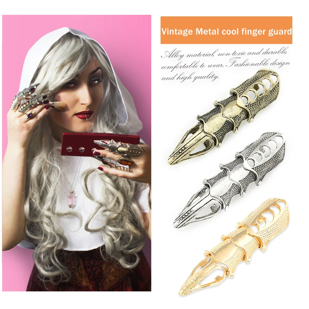 Metal Finger Ring Punk Gothic Rock Scroll Joint Armor Knuckle Cospaly DIY Halloween Decoration