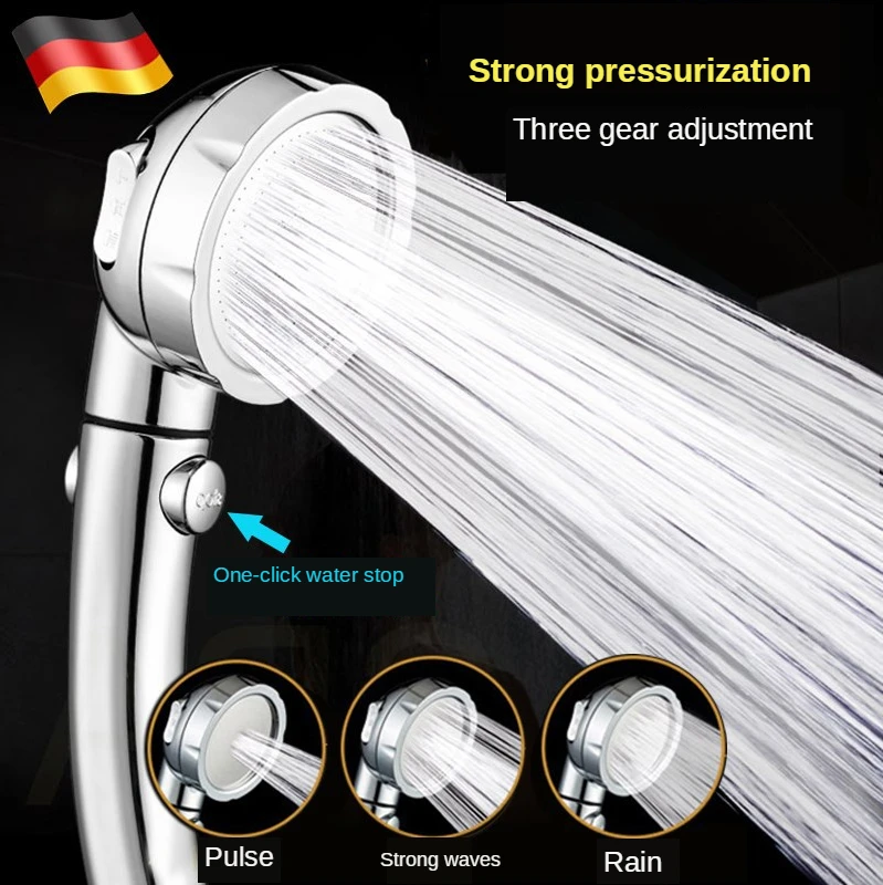 

Bathroom hand-held rain shower SPA shower head with switch on/off button high Pressure Bath Head Water Saving Shower