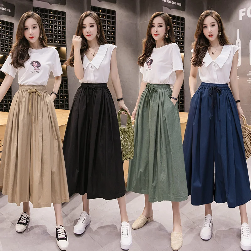 Women's Pants New 2020 Spring Summer New Fashion Loose Women Wide Leg Pants Elastic Waist Bandage Casual Skirt Pants Female Pant Women's Pants New 2020 Spring Summer New Fashion Loose Women Wide Leg Pants Elastic Waist Bandage Casual Skirt Pants Female Pant