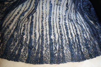 

dark blue 3D flowers lace fabric, navy blue embroidered lace patches for couture haute costume garment accessories