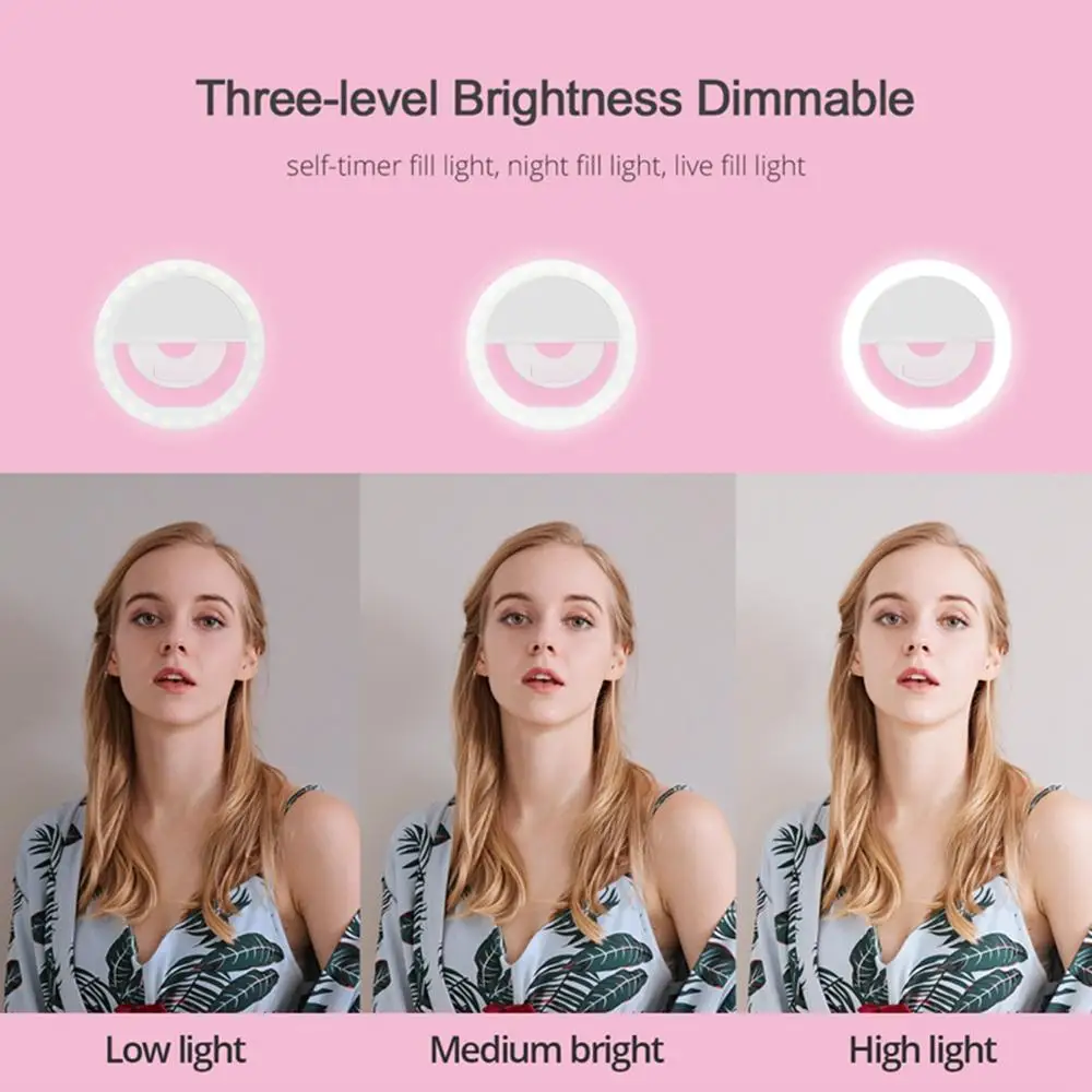 Portable Light Night Phone Flash Light Led Camera Clip-on Mobile Phone Selfie Ring Video Usb Charging For All