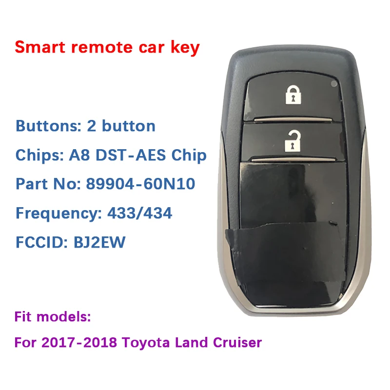 CN007155 Aftermarket 2 Button Toyota Land Cruiser smart key BJ2EW PAGE1 A8 DST-AES Chip 433MHz with Keyless Go 89904-60N10 | Автомобили и