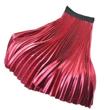 Винтажная Женская плиссированная юбка с высокой талией и эластичной лентой цвета металлик