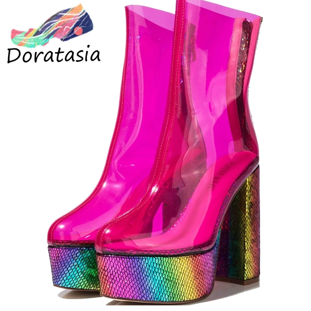 

DORATASIA New Spring Brand Girl High Colorful Platform Ankle Boots Transparent Boots Women 2020 High Heel Party Shoes Woman