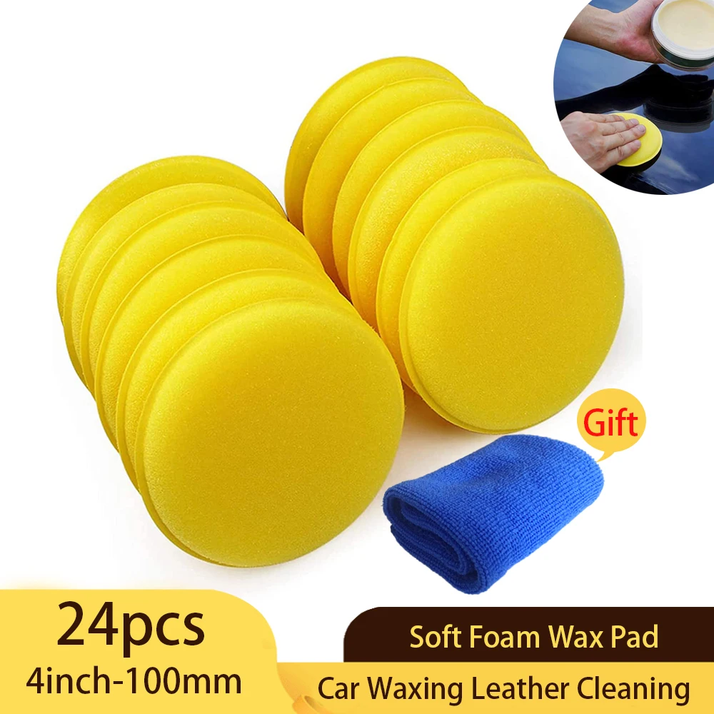 24 PCS 4 Inch Car Ultra Soft Foam Detailing Wax Applicator Pad Round