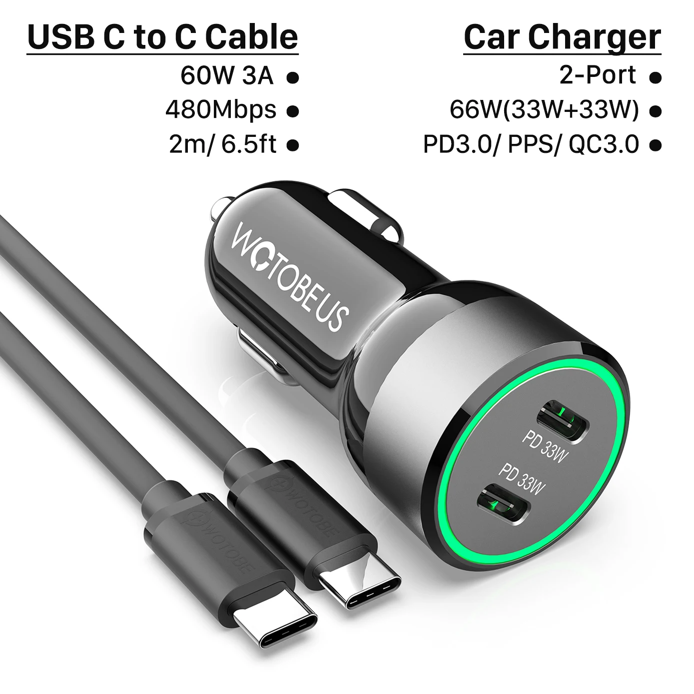 Syncwire Cargador Coche USB C 60W - [PD/PPS 30W & QC 3.0] Carga