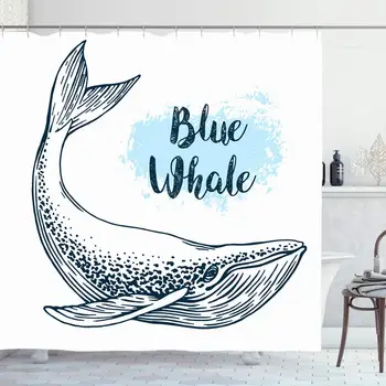 

Shower Curtain Set with Hooks 72x78 Engraved Hand Drawn Blue Draw Water Humpback Whale Wild Sketchy Vintage Design Ocean Tail