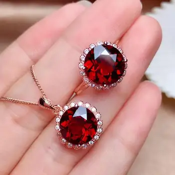 

Real Natural Garnet Jewelry set Natural Real Garnet 925 sterling silver 1pc pendant,1pc ring