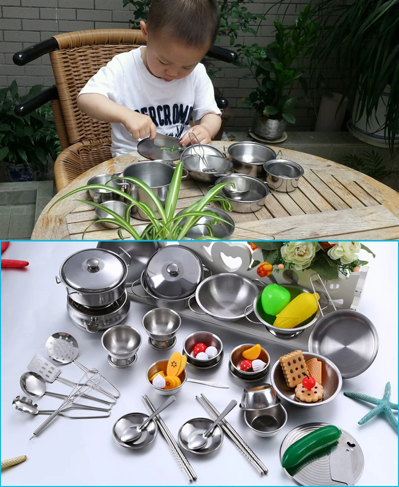 Steel Realistic Cooker Kid's Kitchen Toys Pretend Play Anti-fall Stainless Educational Children New Year Baby Girl Birthday Gift (6)
