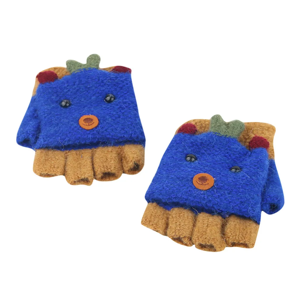 MAGIMODAC Kids Flip Top Gloves Half Finger Convertible Fingerless Gloves with Covers Knitted Mittens for Boys and Girls Children 5-10 Years Old
