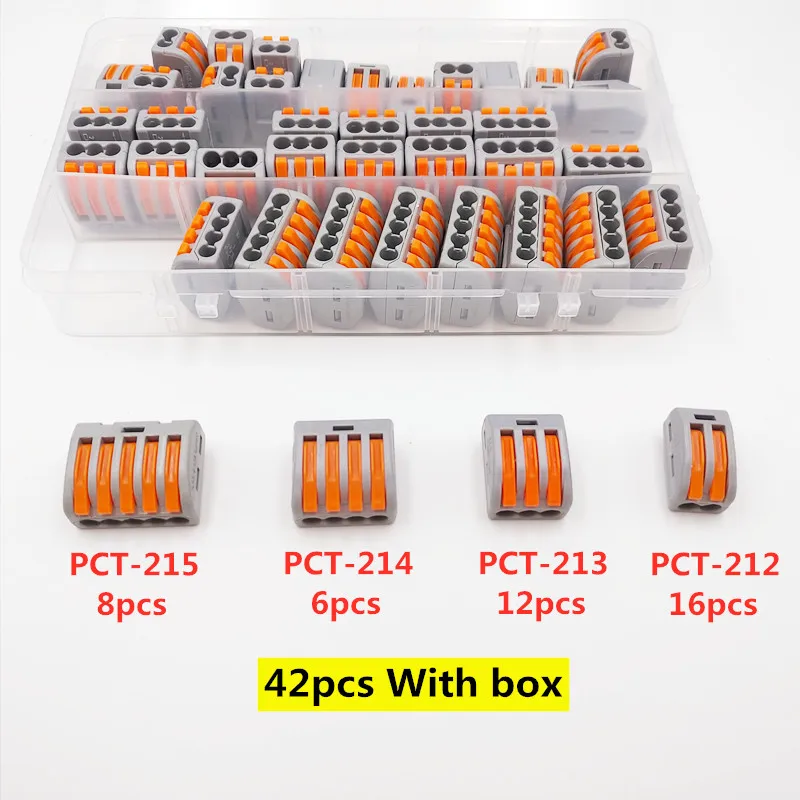 222 tipo Rápido Pces Universal Cabo Conector Casa Compacto Conexão Push-in Bloco Terminal Pct-212 - Pct213 42 Fio 5 tipo rápido casa compacto fio conexão push-in bloco terminal PCT-212 pct213