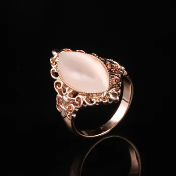 

Vintage Rose Gold Opals Rings For Women Hollow Pattern Pink Zircon Ring Female White Silvery Jewelry Ring Ladies Wedding Rings