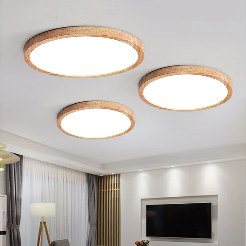 LED Wood Ceiling Light Nordic Wooden Lamps Living Room Bedroom Study Surface Mounted Lighting Fixture 2.8cm Height | Лампы и освещение