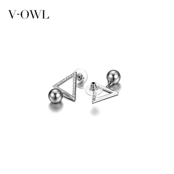 

V-Owl Triangle Pearl Zircon Earring Earrings Korean Style Simple Fashion All-match Design Zircon Pearl Stainless Steel Ear Stud