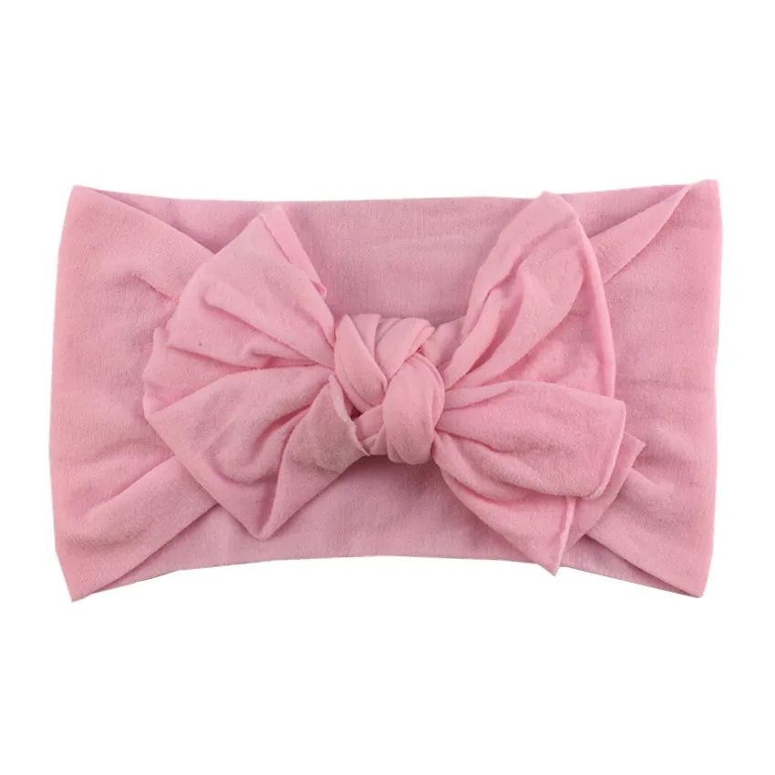 Новая брендовая нейлоновая повязка на голову с бантом для маленьких девочек, повязка для волос с бантиком, аксессуары, однотонный головной убор ободок, реквизит для фотосессии, подарки - Цвет: pink