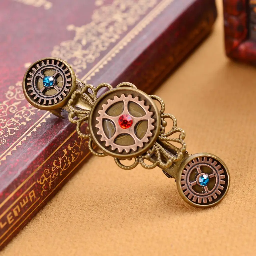 

Steampunk Cosplay Victorian Style Industrial Hair Clip Barrette With Gears