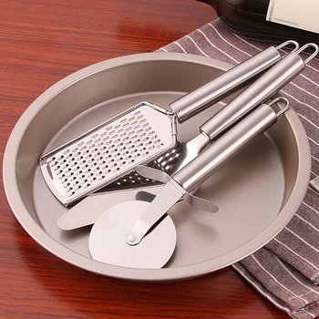

4Pcs Pizza Baking Trays Set Pizza Wheel Non Stick Cheese Planer Scraper Cake Pan Kitchen Bakeware Home Restaurant Supplies