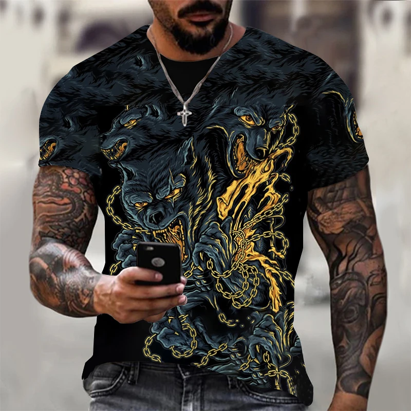 New Wolf T-shirt 3D Print Summer T shirt for Men Casual Oversized Men's Sports T-shirt O-neck hip hop Short Sleeve Tops Clothes