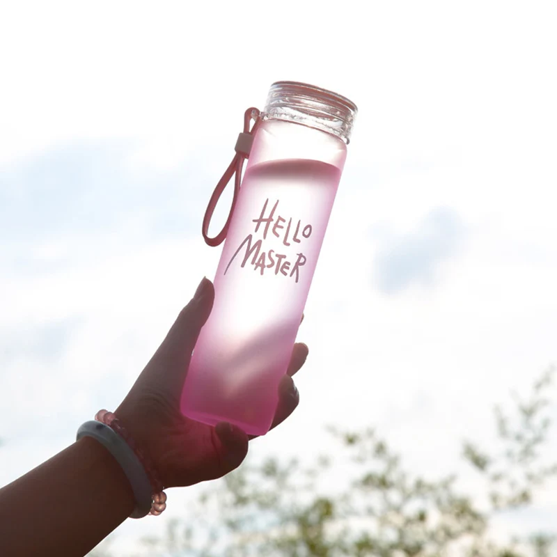 Бутылка для воды 480 мл матовое стекло посуда для напитков Тур Спорт на открытом воздухе школа герметичная печать скалолазание бутылки для воды подарок для мальчиков и девочек - Цвет: Pink