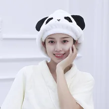 Напрямую от производителя продажи кораллового бархата животных мультфильм сухая шапка для волос милая панда двухслойная сухая шапочка для волос шапочка для душа для взрослых Whol