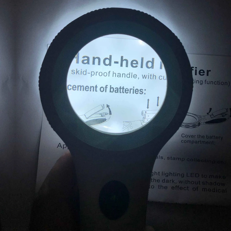 UV LED Handheld Magnifier 8 LED Illuminated Magnifying Glass with Skid Proof Handle Magnifier for Reading Currency Detecting 4X