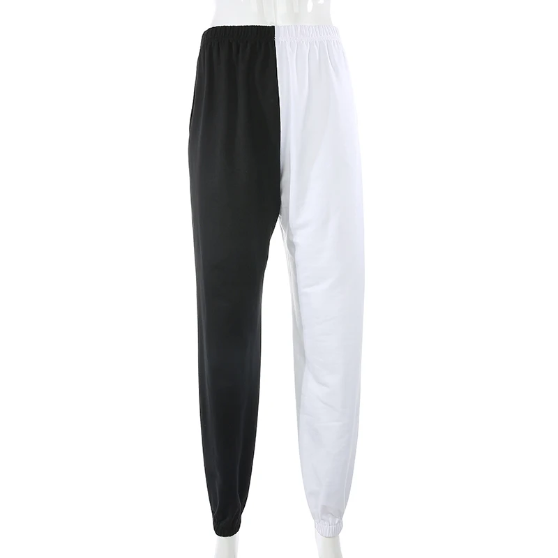 HEYounGIRL Лоскутные черные белые повседневные спортивные штаны женские модные штаны-шаровары с высокой талией осенние Харадзюку брюки для бега