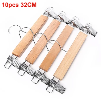

10pcs Durable Practical Pants Adjustable Skirt Laundry Anti Slip Natural Clothes Hanger Slack Anti-rust Wooden Home With Clips