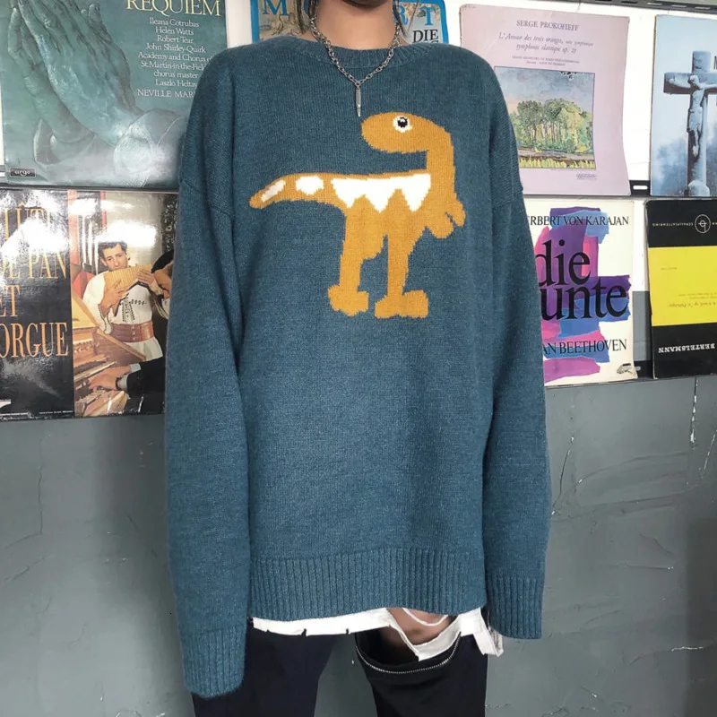 Winter Sweater Men's Warm Fashion Cartoon Print Casual Knit Sweater Man Sweter Lothes Wild Loose Long-sleeved Pullover Men