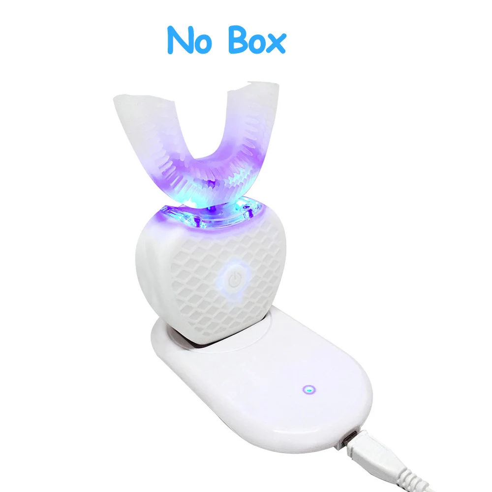 360 градусов волна волос Фен щетка интеллигентая(ый) автоматический sonic ленивый Электрический Зубная щётка USB Перезаряжаемые ультра sonic U Форма синий холодный светильник - Цвет: White No Box