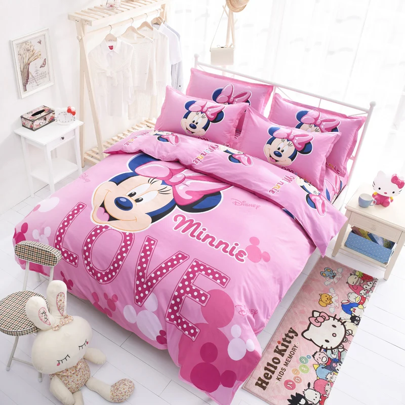Розовый комплект постельного белья с Минни Маус Дисней для детей, 4" X 59", размер кроватки, пододеяльник, подушка, Шам, хлопок, постельное белье, одеяла для девочек