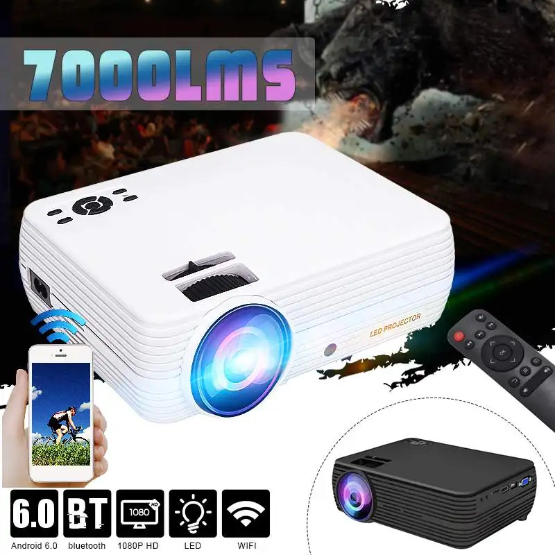 

7000 Lumens Projector Android 6.0.1 Wifi Wireless Display Home Theater Proyector Support Full HD 1080P 4K Video With HDMI
