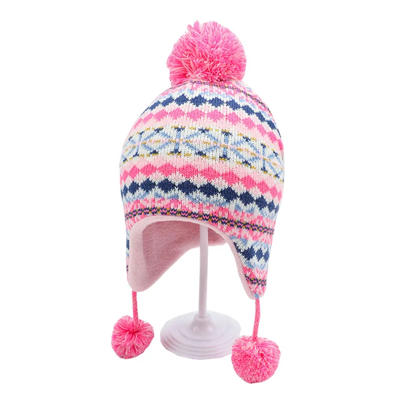 

Children Winter Hat Girls Earflap Fleece Beanie Autumn Knit Warm Kids Pompom Acrylic Skiing Outdoor Accessory For Toddler Baby