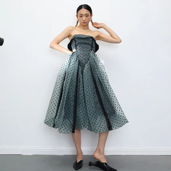 

Europe Sleeveless Dress Women Summer New 2020 Off Shoulder Dress Female Dot Fashion Dot Slash Neck Women Clothing