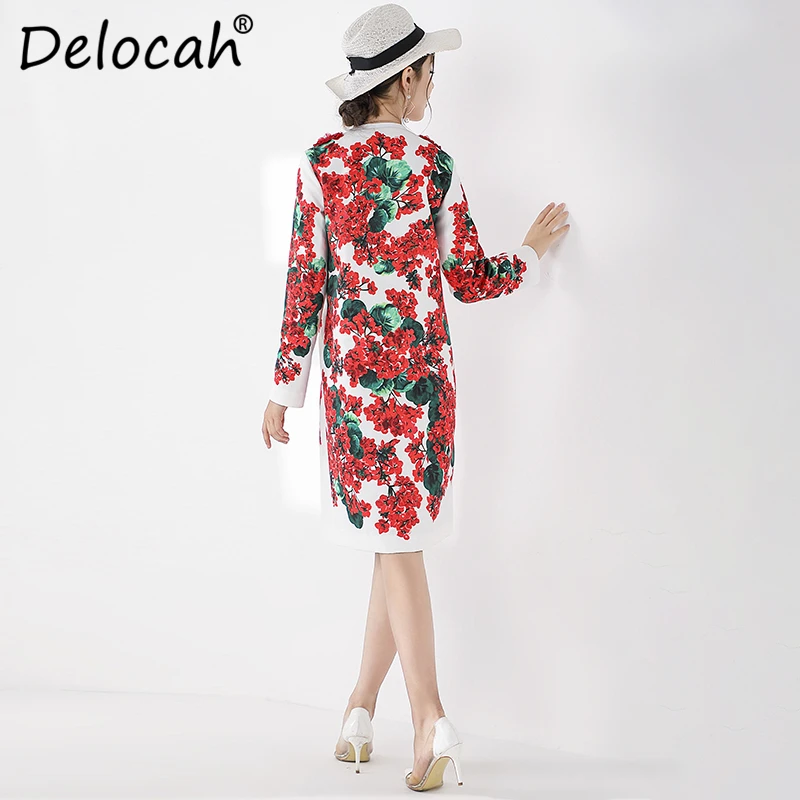 Delocah, модное осенне-зимнее Свободное пальто для подиума, женское однобортное пальто с длинными рукавами и цветочным принтом, элегантная винтажная одежда