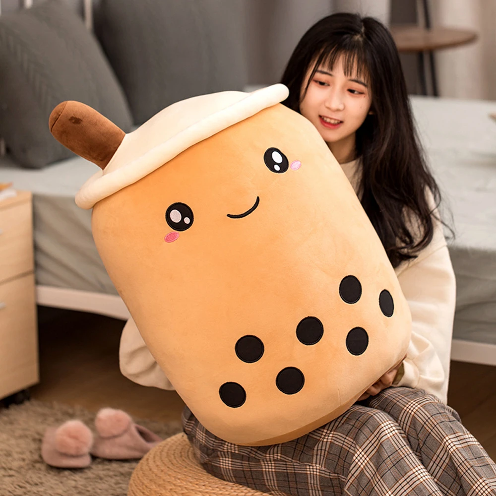 50cm Boba Plush Adorable Cartoon Bubble Tea Cup Shaped Pillow With Suction Tubes 