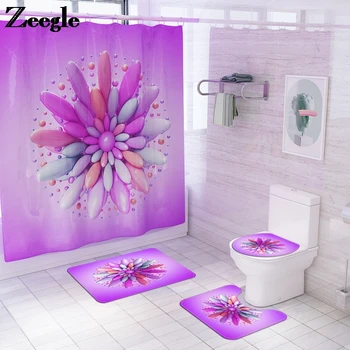

Bath Mat Microfiber Shower Curtain Bathroom Carpet Set Absorbent Rug Suit Anti Slip Mats for Bathroom Flower Printing