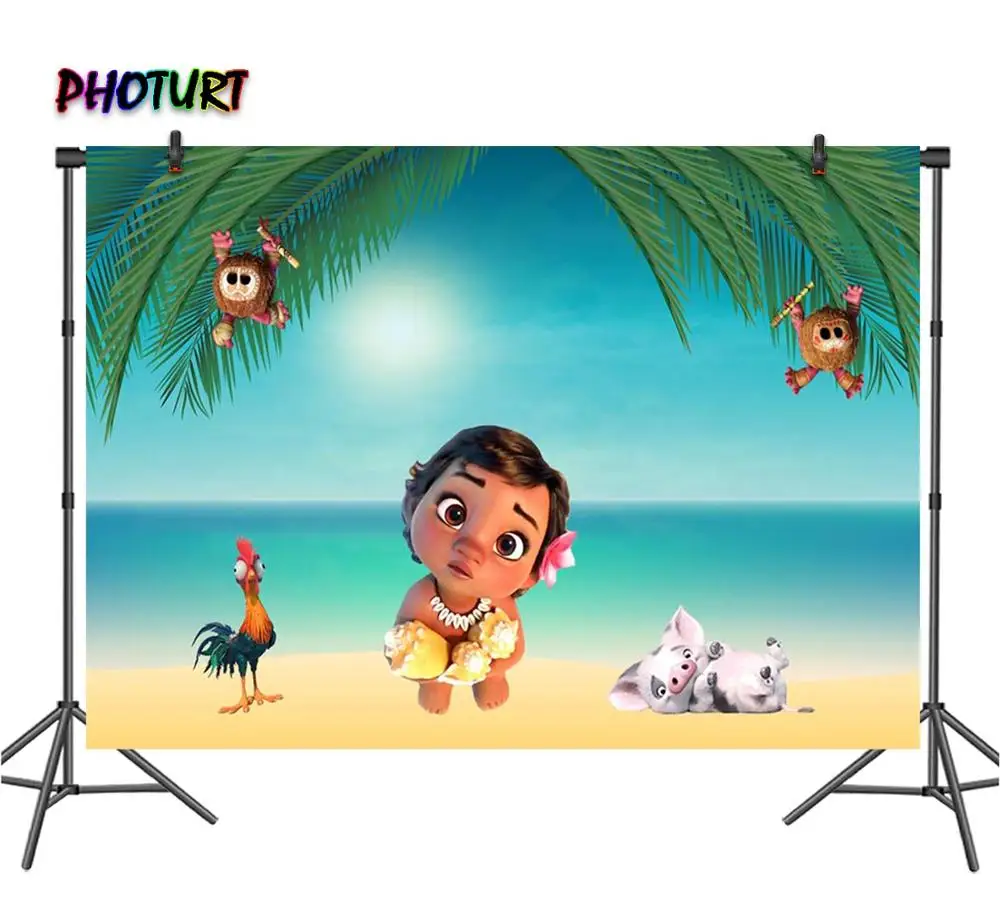 PHOTURT Moana фон для фотосъемки маленьких девочек на день рождения зеленый лист