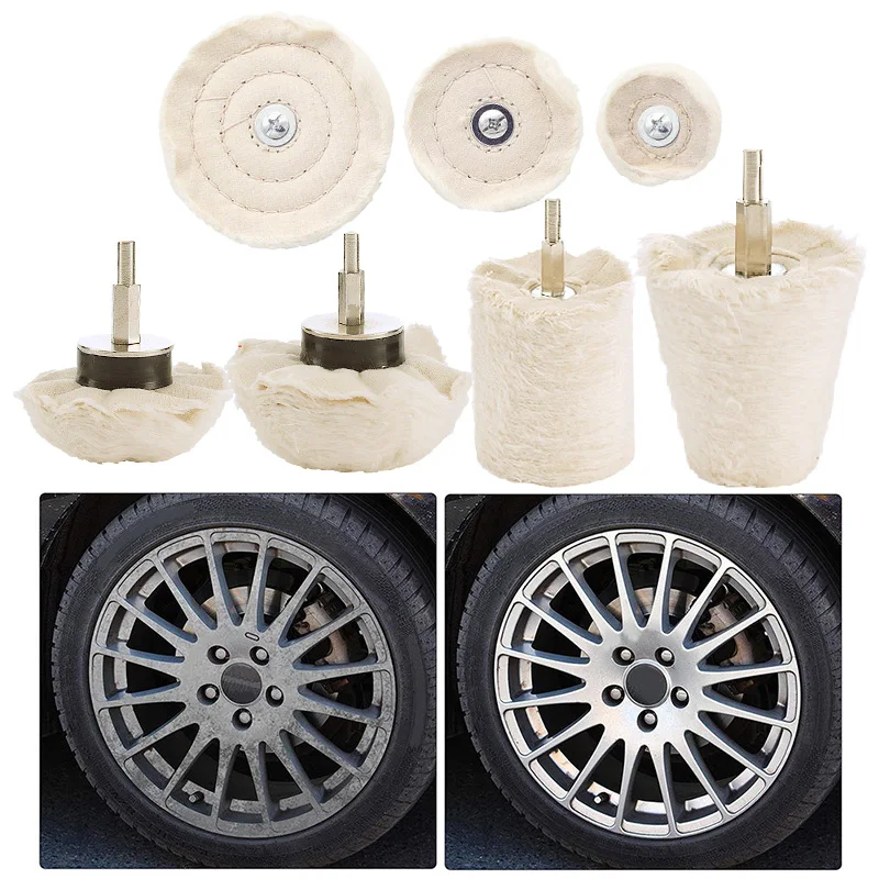 7PCS Car Wheel ing Car Rims Polishing Pad Metal Handle Durable Cloth Polishing Wheel Detail Waxing Cleaning Tool