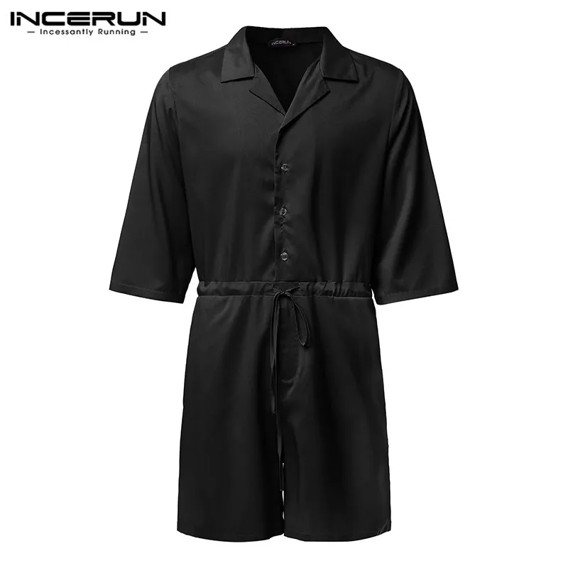 INCERUN, праздничный комфортный мужской комбинезон, однотонный, 3/4 рукав, комбинезон, модный, Повседневный, Social Joker, мужской, s, воротник с отворотом, мешковатые комбинезоны