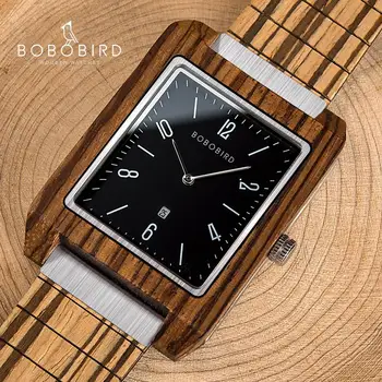 BOBO BIRD-reloj de madera de bambú para hombre, indicador de fecha, de cuarzo, hecho a mano, con caja