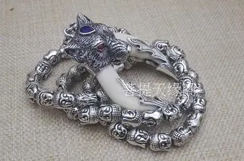 

COLLAR COLGANTE con forma de diente doble cabeza de Buda malvado de la paz Cadena de plata del Tíbet