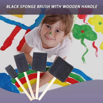 

4pcs Toy Graffiti Tool Gift Craft Foam Sponge Kids Children DIY Wooden Handle Drawing Supplies School Paint Brush Set Art