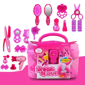 

None Kids Beauty Salon Toys Beauty Case with Hairdryer Comb Perfume Bottle Lipstick Girls Pretend Play Toys Set