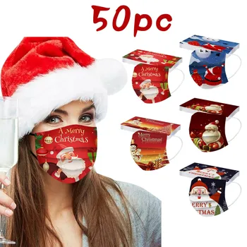 

50pcs Mix Adult Disposable Mask Cartoon Christmas Print Protection Face Cover Anti Dust Masks 3 Ply Masks For Women Men Mascarar