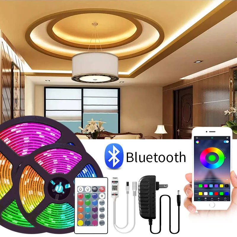 Bluetooth Светодиодная лента светильник 5050 Смарт Luces LED RGB DC12V 5 м Водонепроницаемый