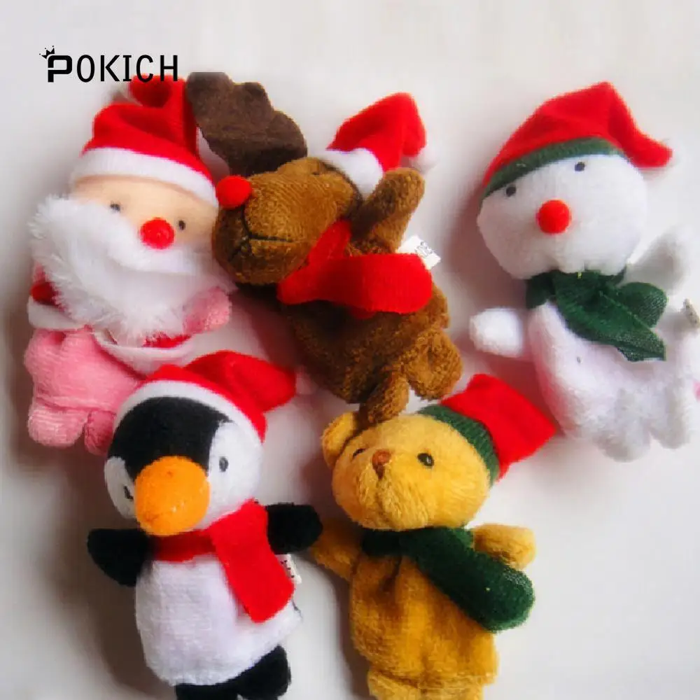 Pokich 5pcs/set Christmas Santa Claus Friends Finger Plush Toys Child Baby Favor Dolls Boys Girls Finger Puppets