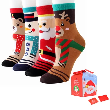 

6pairs Christmas Tree Snow Elk Gift Cotton Happy Men Socks New Autumn Winter Christmas woman Socks Funny New Year Santa Claus