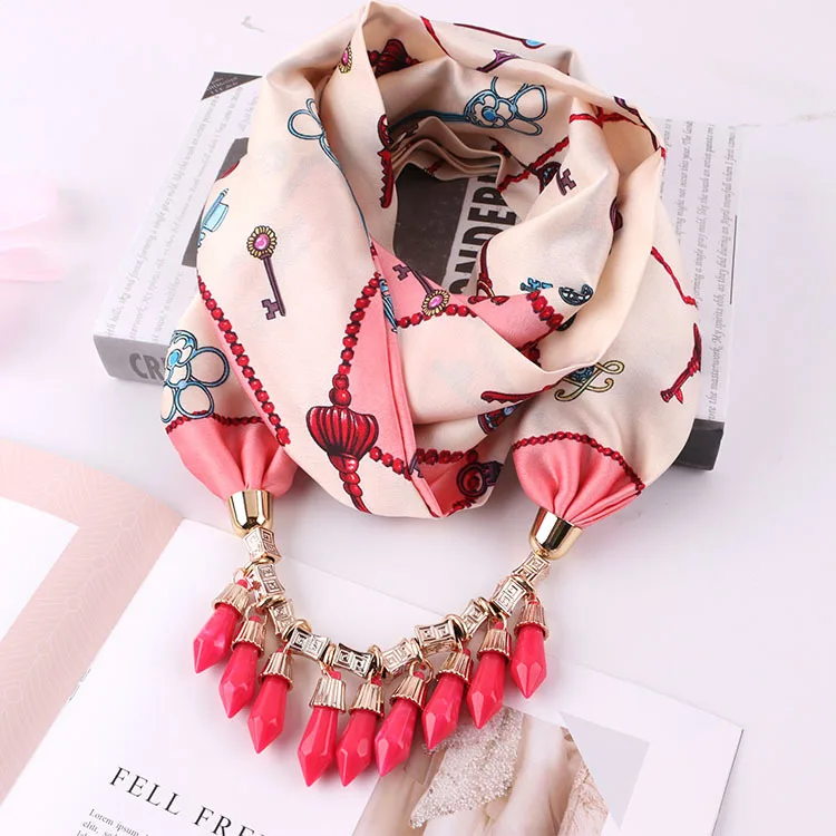 

Satin Simulation Silk Scarf Fringed Necklace Decoration Bib National Wind Ladies Clothing Accessories Trendy Clothing